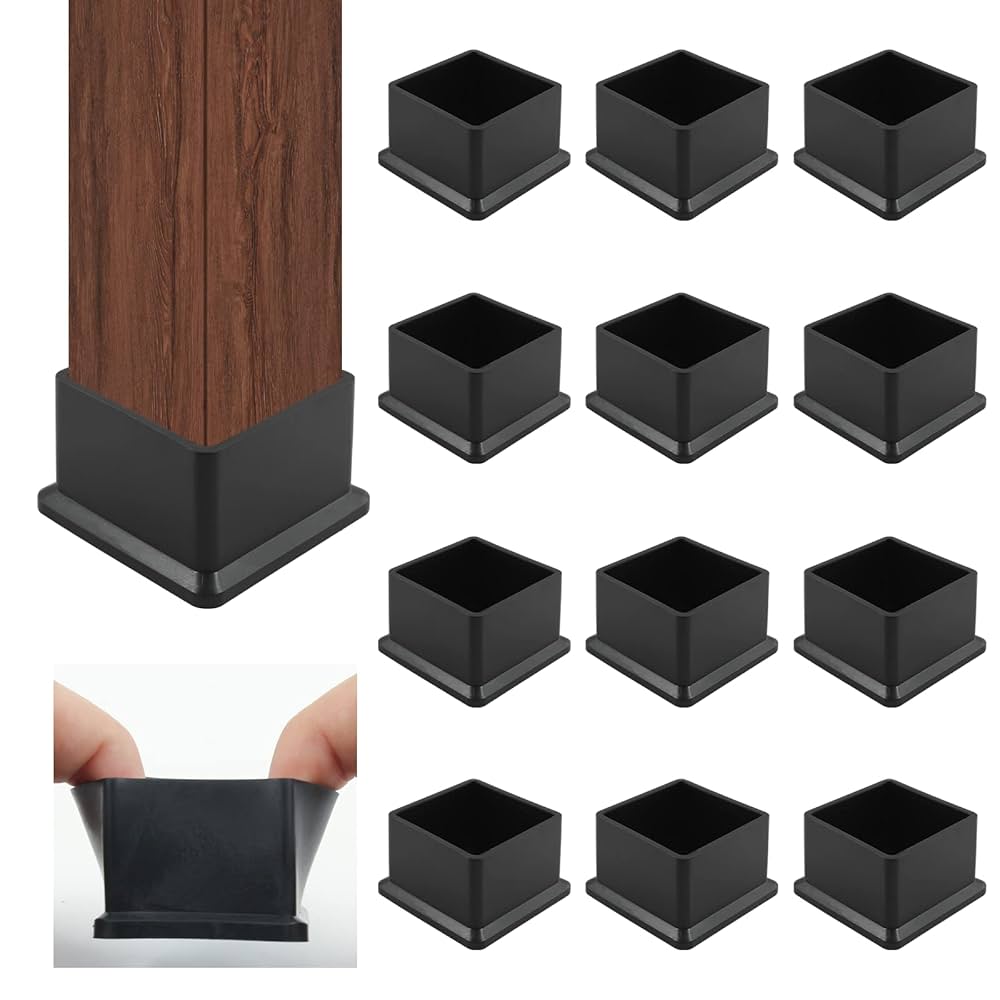 HARSKIYER 12pcs Black Chair Leg Caps, 1-1/2